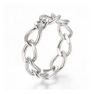 (Size 7) Stainless Steel Chain Link Ring Wide Band Silver Finger Ring